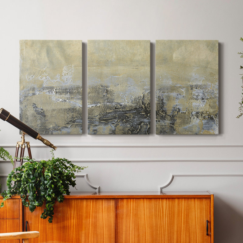 Gold Horizon I - Toile tendue avec châssis de qualité supérieure - Prêt à être accroché, H 18 po x l 36 po x P 1 po