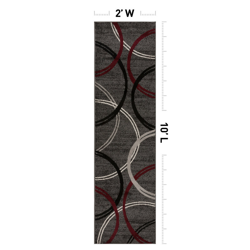 Weekes Performance Area Rug in Gray/Red/Black, Runner 2' x 10'
