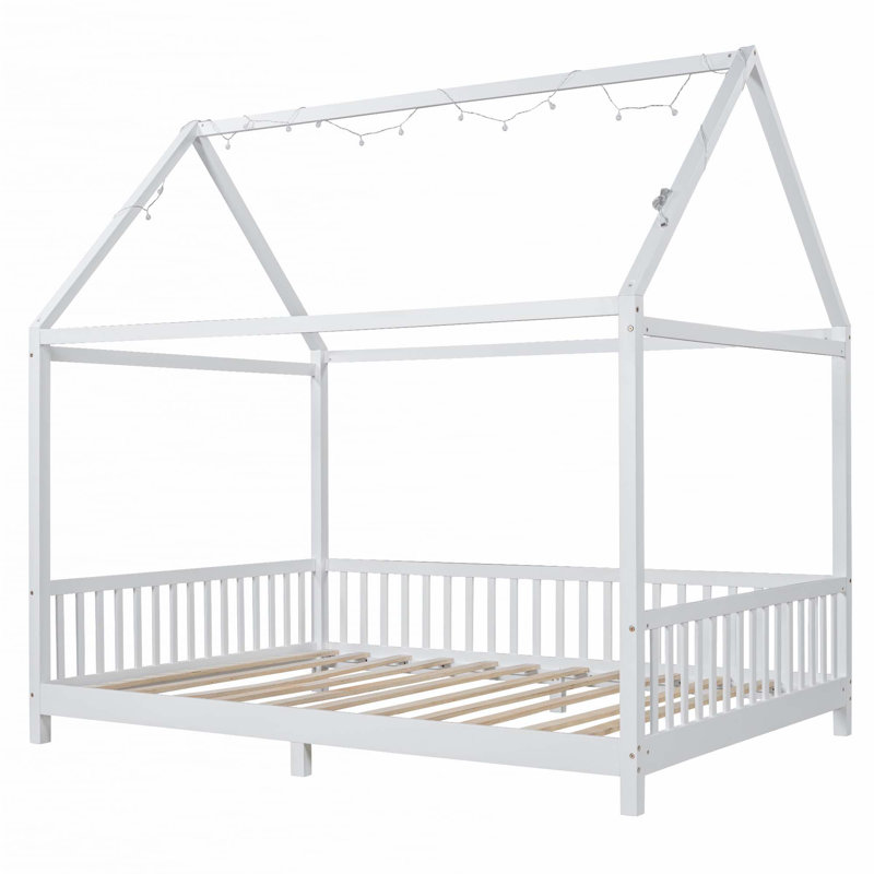 Lit maison avec garde-corps et DEL, Double