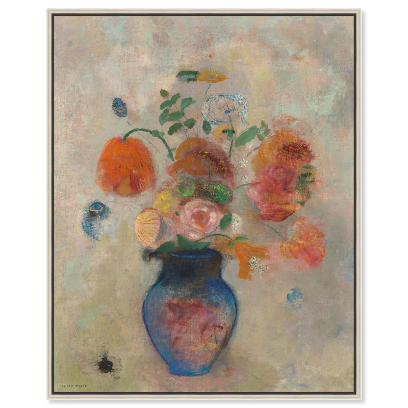 Vase avec fleurs 1990 par Art Remedy, Noir, H 21 po x l 17 po, Floater Frame