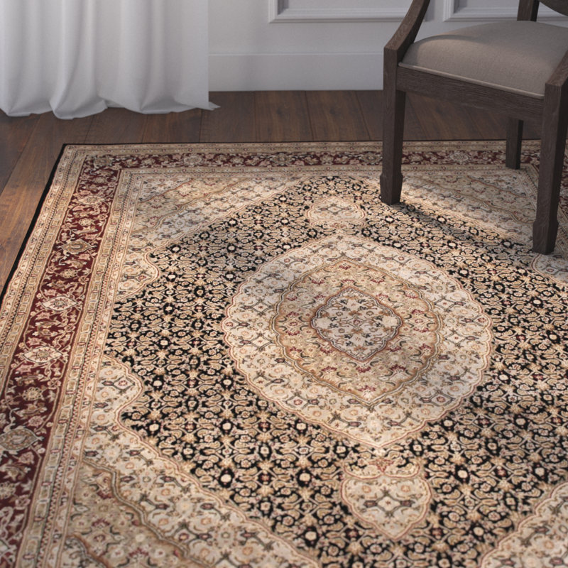 Tapis oriental oriental en laine touffeté à la main noir, Rectangle 7 pi 9 po x 9 pi 9 po