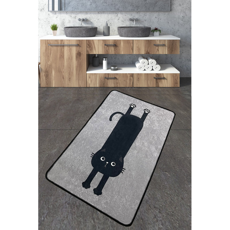 Tapis pour salle de bain Erike, Gris / noir