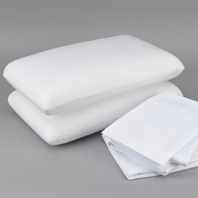 Cooled Bedding - Memory Foam Pillow, White Microfiber Sheets, Mattress Protector For A Comfy And Peaceful Sleep With Cool Technology Smooth Sheet , Deep Restful Night