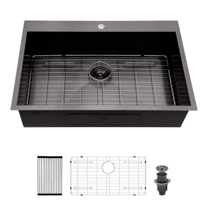 30 Drop In Kitchen Sink - Topmount Gunmetal Black Stainless Steel 18 Gauge Singe Bowl Kitchen Sink Basin