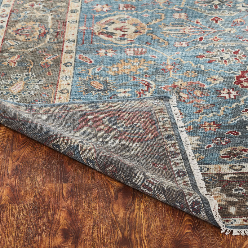 Hand Knotted Wool Area Rug in Blue, Rectangle 10' x 14'