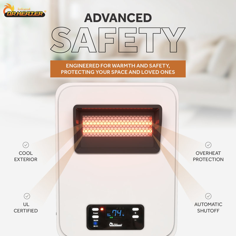 White Wall Mount 1500W Electric Space Heater with WiFi and Remote