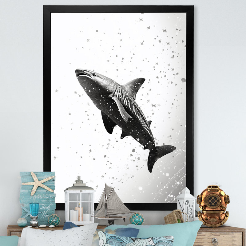 " Monochrome Gray Shark Dance II ", Black Single Picture Framed, 20" H x 12" W x 1" D