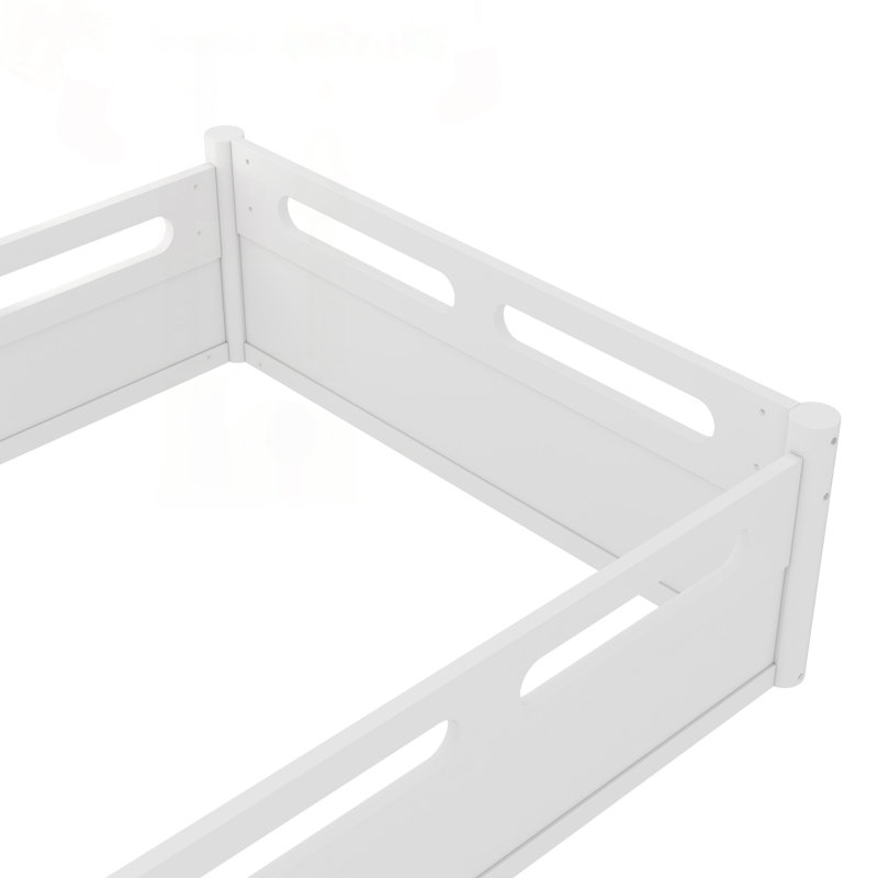 Lit plateforme double profil bas pleine grandeur avec garde-corps, aucun sommier requis, design minimaliste moderne en blanc