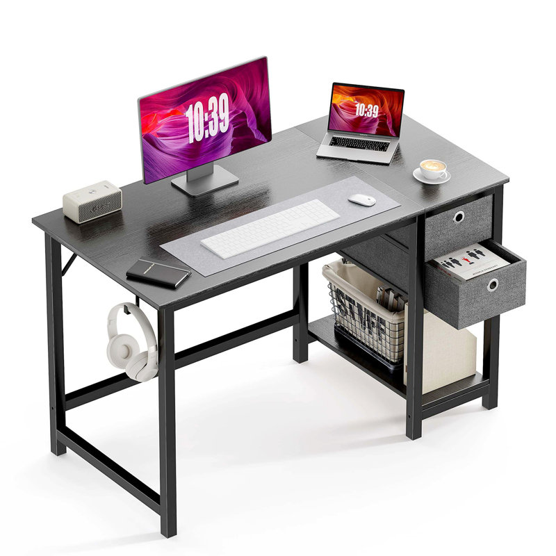Bureau d'écriture avec 2 tiroirs Norrington, Noir, H 29,06 po x l 47,06 po x P 23,06 po