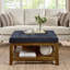 Grande table basse rembourrée en lin capitonné avec tablette en bois de hêtre-408961283
