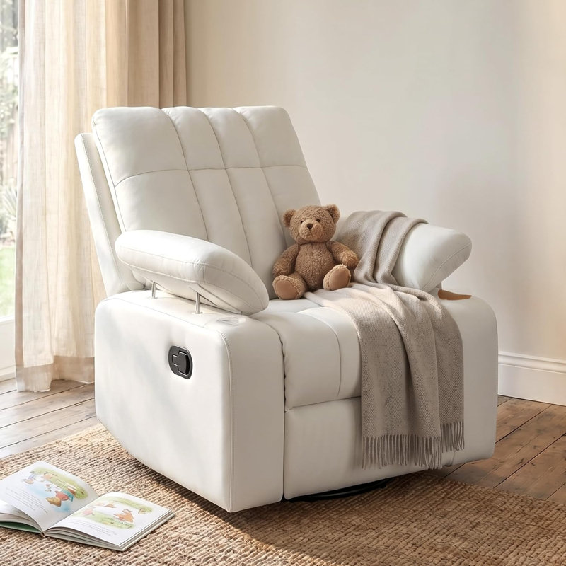 34" Wide Manual Upholstered Swivel Rocker Recliner with Adjustable Armrests