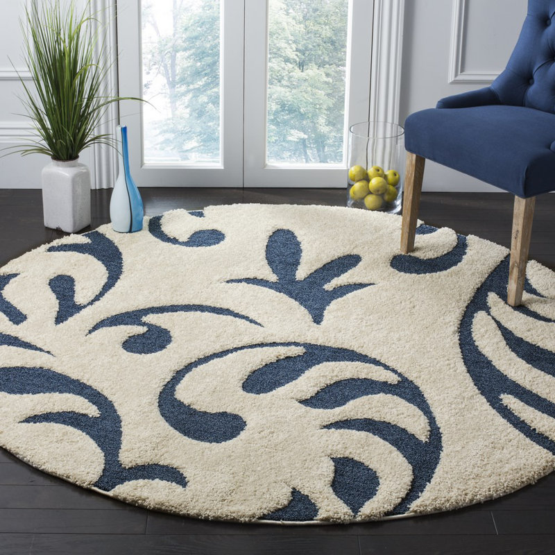 Tapis à motif floral à longs poils caduques morterich Florida, Rond 6 pi 7 po