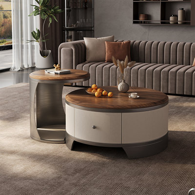 Table basse ronde en bois massif de luxe léger