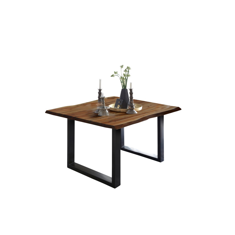 Brierley Acacia Square Wood Top Dining Table with Iron Base, H77 x L90 x W90cm, Walnut, Black
