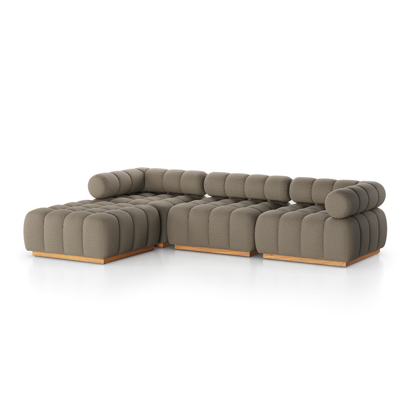 Martinique 109.5" Wide Patio Sectional, Alessi Fawn Cushion/Natural Teak Frame, Left Hand Facing
