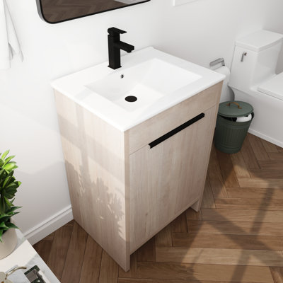 Meuble-lavabo autoportant 24 po avec porte à fermeture douce et tablette réglable 24 po