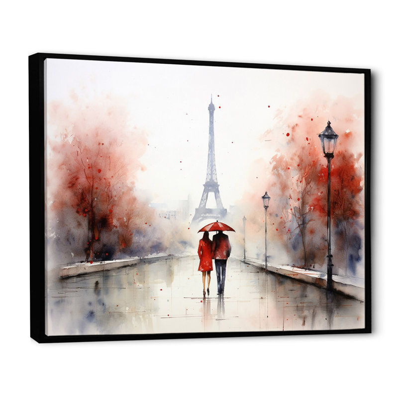 «In Love In Paris Eiffel Tower Vintage Watercolor - Paris Large Wall Art», H 16 po x l 32 po x P 1 po, Cadre flottant noir