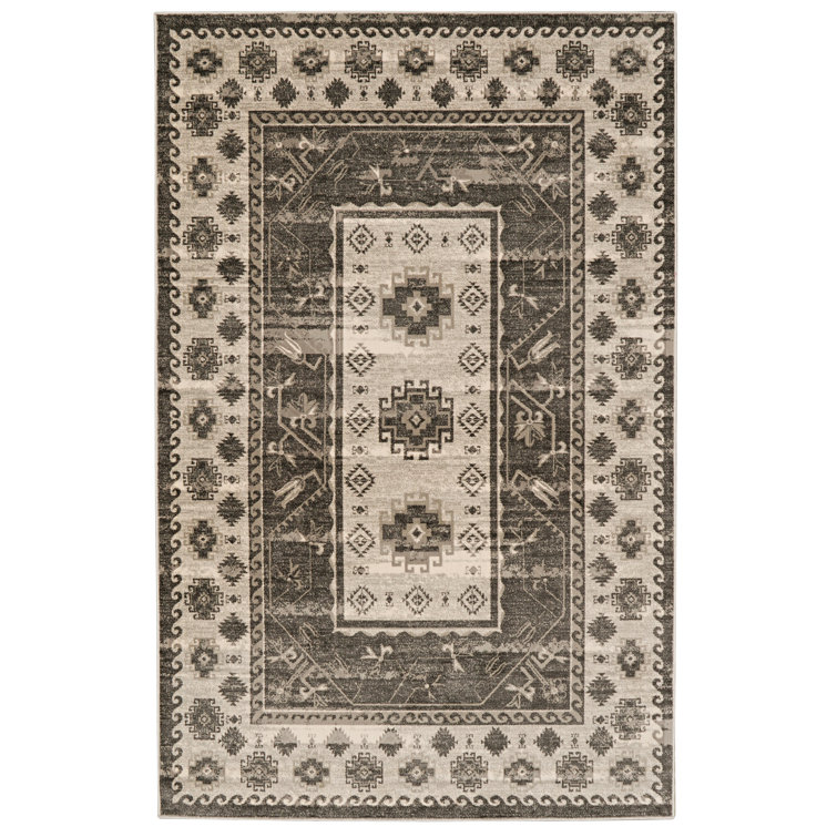 Piggott Oriental Gray and Ivory Soft Low Pile Area Rug