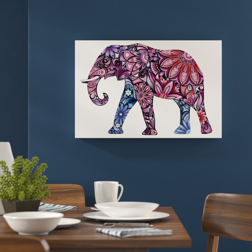 Leinwandbild ,,Elefant mit Ornamenten", Wandbild