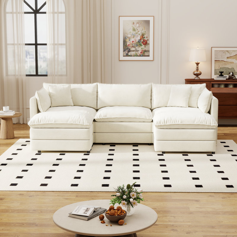 Canapé modulaire en U modulaire en U avec repose-pieds, canapé 3 places en chenille profonde avec coussin pour le salon, la chambre à coucher et un appartement