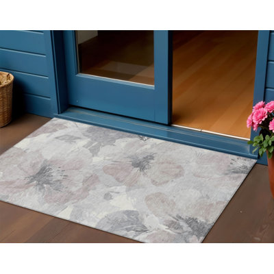 3' X 5' Taupe And Beige Floral Washable Indoor Outdoor Area Rug