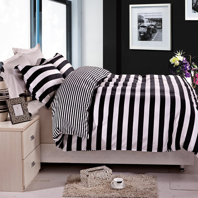 3 Pieces Duvet Cover Set, Brushed Microfiber Zipper Comforter Cover, Black and White Striped Printed - NTBAY, Queen