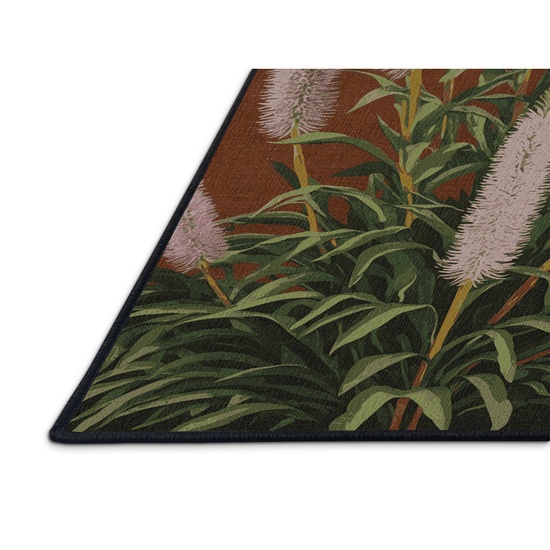 Machine Washable Botanical Brown Area Rug, Square 6'