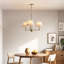 Lustre Mid-Century moderne en laiton 3 lumières avec abat-jour en lin blanc pour la salle à manger Costa (21,02 po).-2121836253