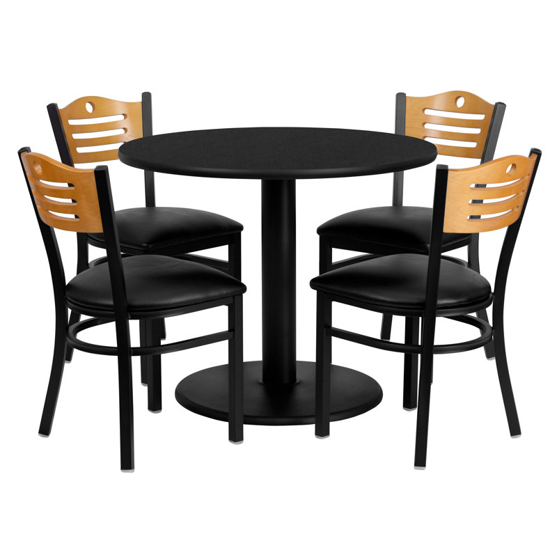 Barkley 36" Round Laminate Table Set with 4 Metal Chairs - Vinyl Seat
