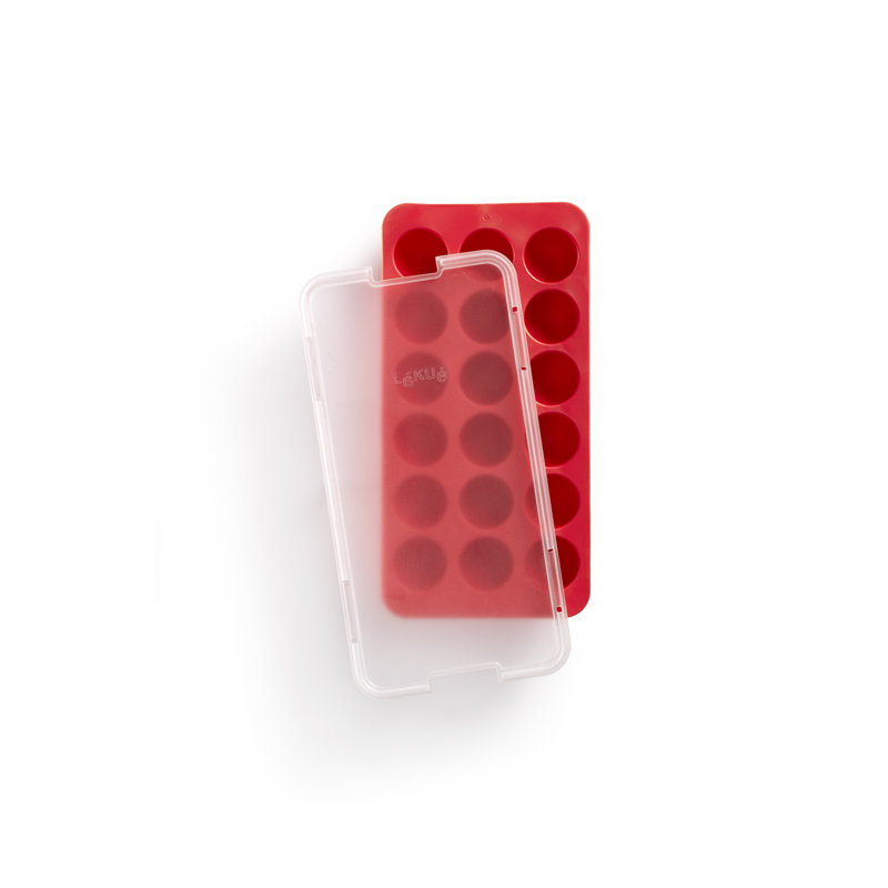 Lékué Round Ice Cube Tray with Lid, Red