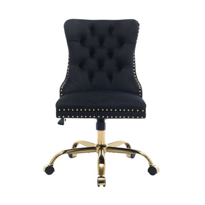 Chaise de bureau moderne en velours capitonné avec base en métal, chaise de bureau pivotante ajustable