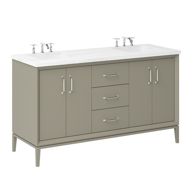 Alexandra Double Bath Vanity, French Olive, 60", Polished Chrome