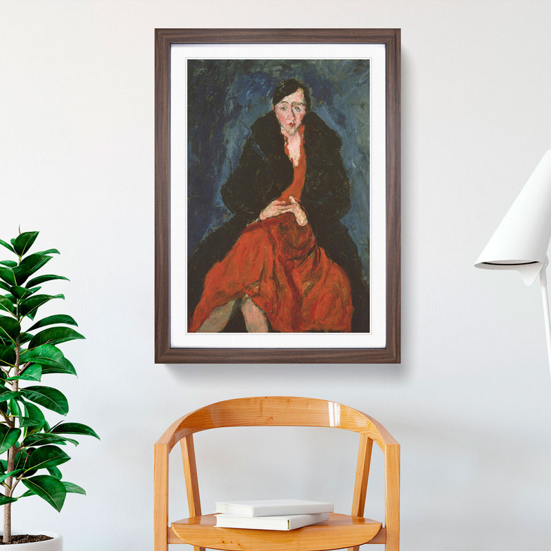 Woman in Red by Chaim Soutine - Picture Frame Painting, 36cm H x 27cm W x 2cm D, Walnut Framed