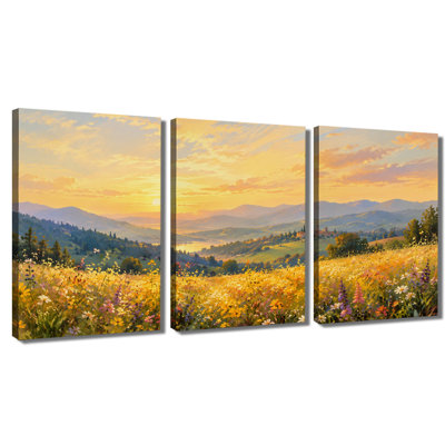 3 panneaux muraux, impression sur toile, paysage toscan sauvage