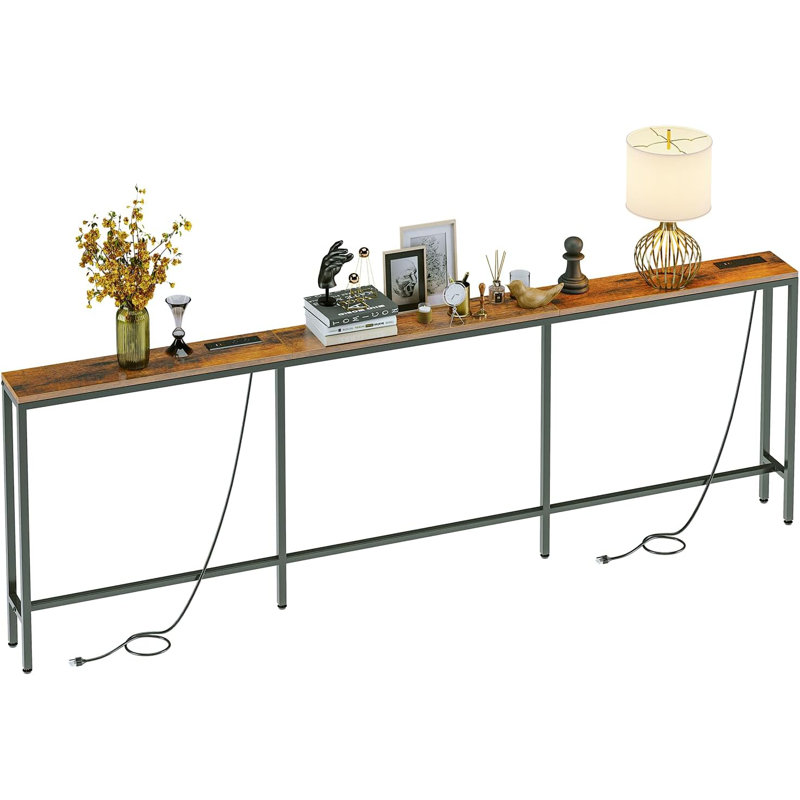 94.5" Behind Couch Table with 2 Fast Charging Stations, 7.1" Narrow Skinny Sofa Table with 4 Power Outlets