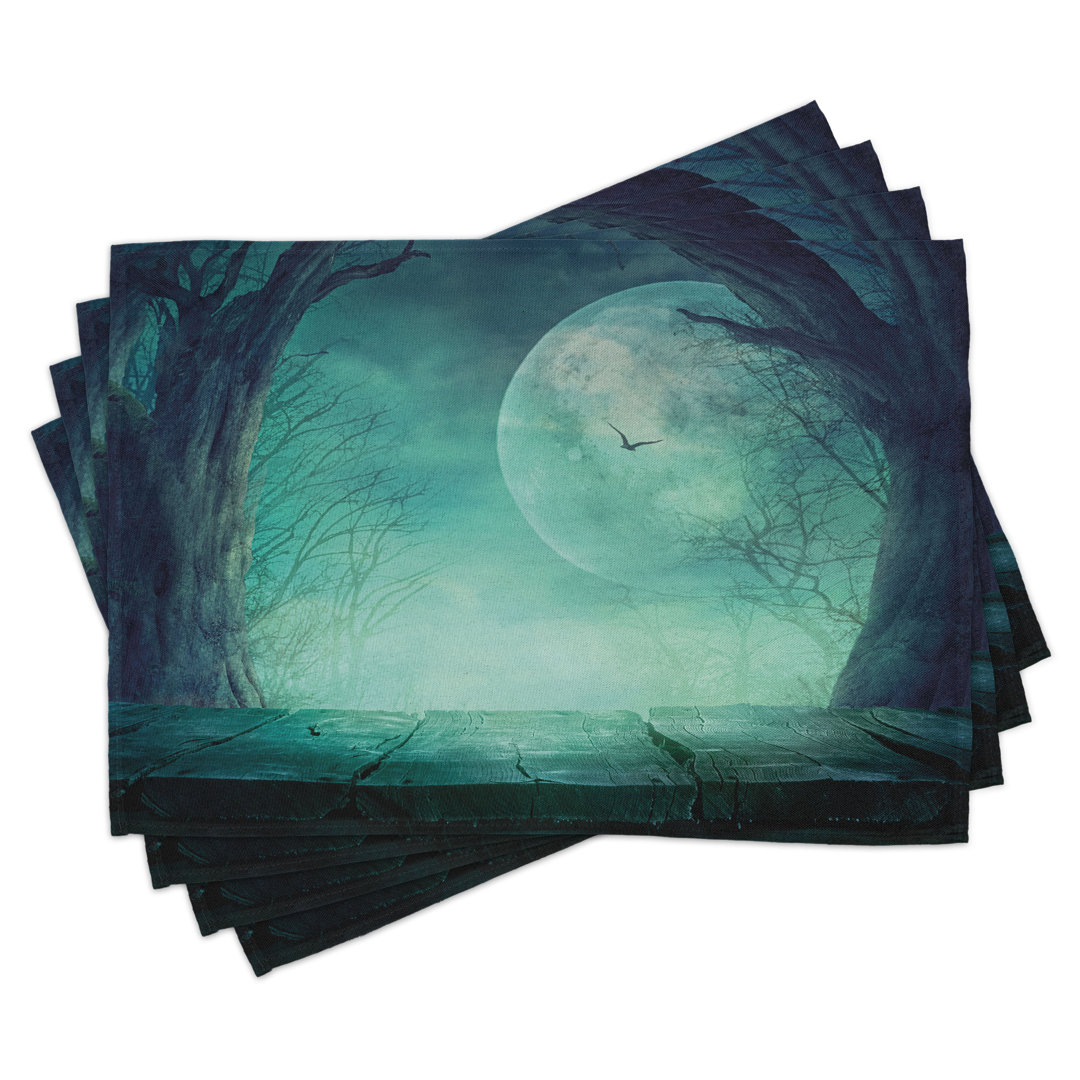 Platzdeckchen 4er Set, Spooky Forest Halloween, Teal