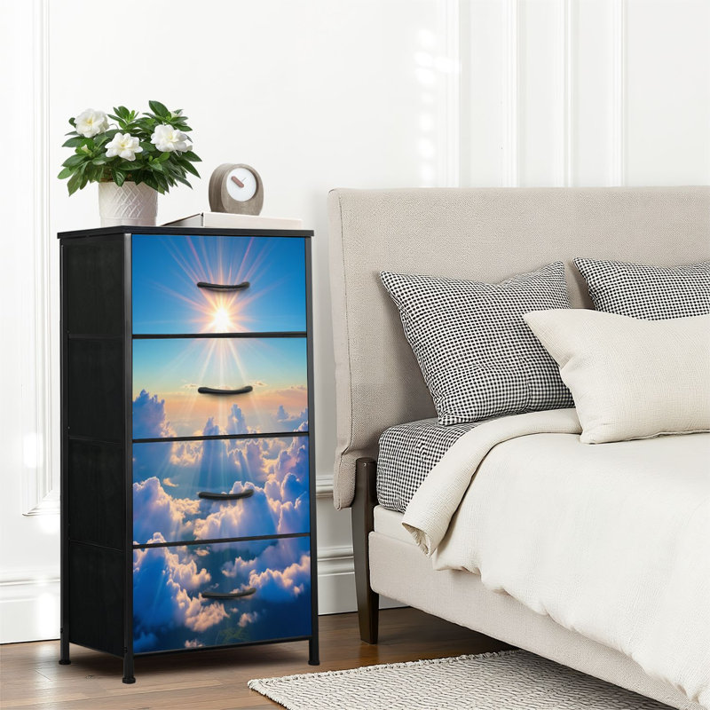 4 Drawer Dresser for Bedroom, Narrow Chest of Drawers, Wooden Top and Study Iron Frame 18"x37.5"-(WxH)