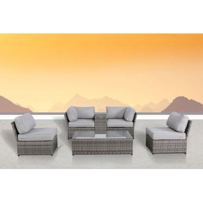 Mae Wicker Fully Assembled 4 - Person Seating Group with Cushions