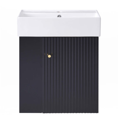 Meuble-lavabo flottant 21,6 po avec lavabo en céramique, rangement à gauche