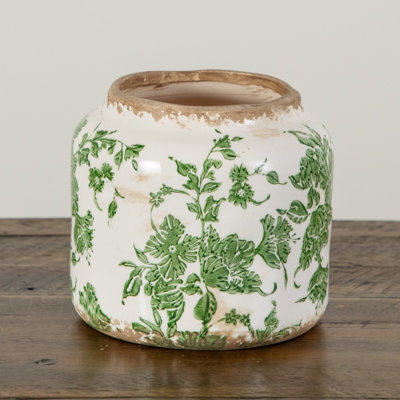 5.5in. Floral Tuscan Ceramic Green Scroll Planter
