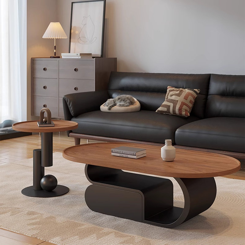 Ensemble de tables basses ovales Light Luxury, Plateau brun / base brun foncé, H 17,7 po x L 39,4 po x l 21,7 po