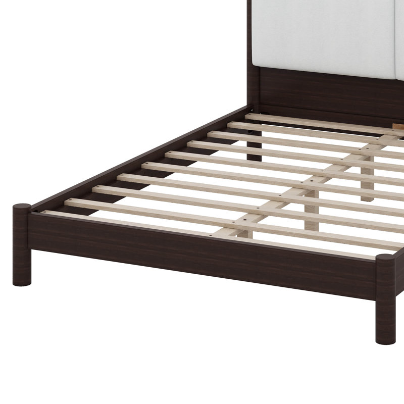 Lit plateforme avec tête de lit tapissier en similicuir, base de lit en bois minimaliste moderne avec support à lattes