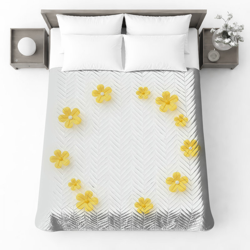 Couvre-lit matelassé à motif de fleurs jaunes toutes tailles, Très grand lit
