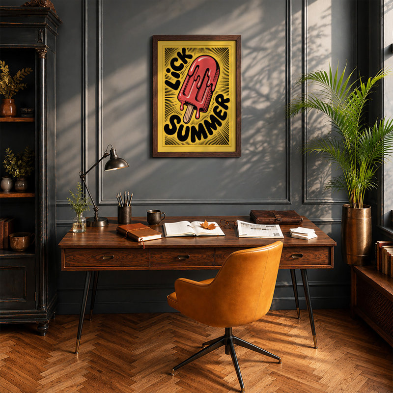 Lick Summer Retro - Framed Print, A4 - 29.7 x 21.0 cm, Walnut
