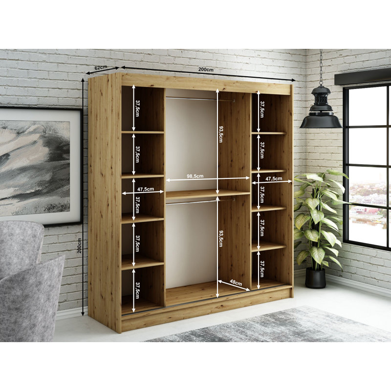 Lianne Manufactured Wood Wardrobe, 200cm H x 200cm W x 62cm D
