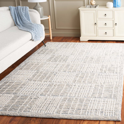 Ludena Abstract Hand Tufted Wool Cotton Geometric Rug in Blue/Gray