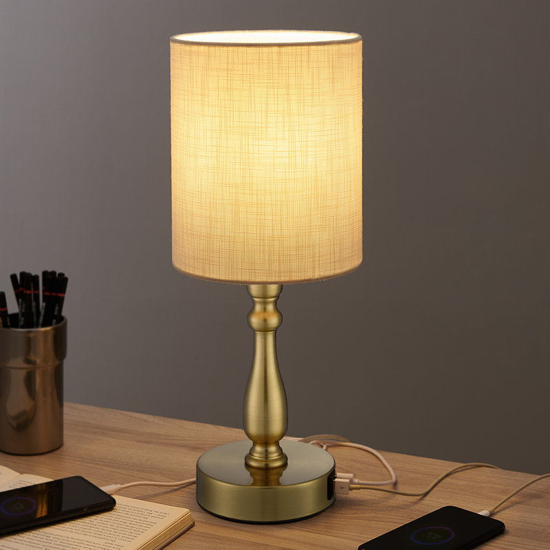 Cearra Metal USB Table Lamp, Brass
