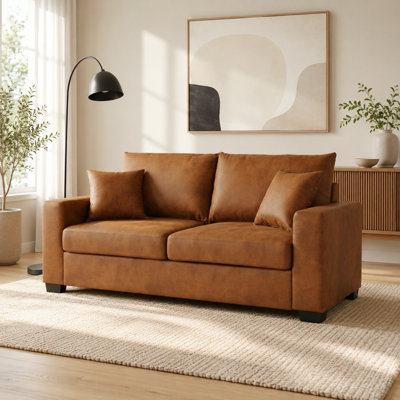 Solenne 69'' Wide Textured Polyester Loveseat with 2 Toss Pillows