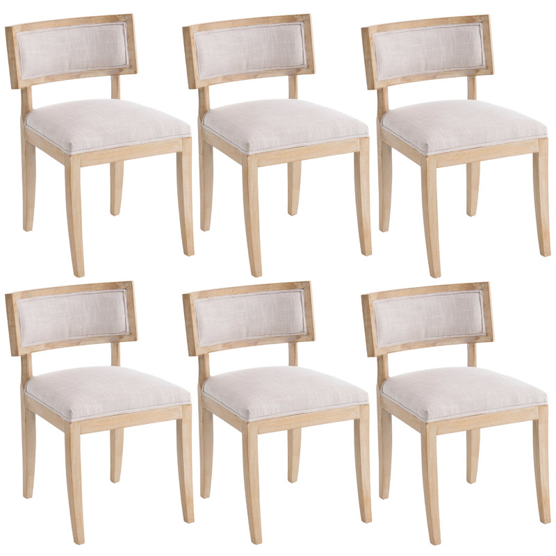 Modern Upholstered Linen Fabric Beige Dining Chairs With 5.12” Thick Seat Cushion, Armless Wood Kitchen & Dining Room Chairs, Fully Assembled