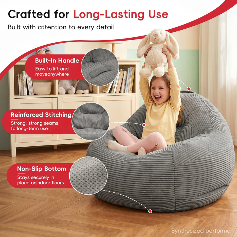 Beanbag Chair , Living Room Furniture Sofa with Soft Micro Fiber Cover, Round Fluffy Couch for Bedroom College Dorm - Grey